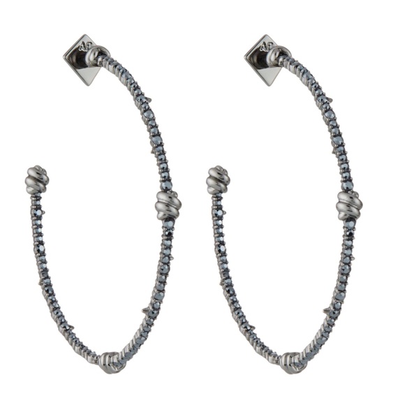 ALEXIS BITTAR • Gunmetal Black Crystal Knot Hoop Earrings - Picture 1 of 4